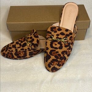 NIB Leopard Print Loafers Mules Flats Square Toe Women’s 9 US 40 EU